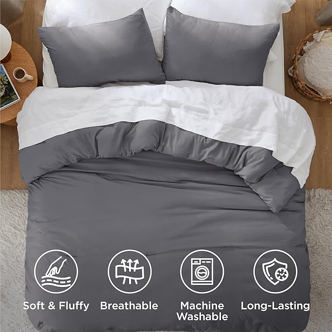 Bedsure King Comforter Set, Dark Grey Soft Prewashed Bedding for All Seasons, 3 Pieces GentleSoft™ Bed Set, 1 Lightweight Comforter (104"x90") and 2 Pillowcases (20"x36")