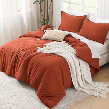 Litanika Oversized King Comforters Burnt Orange Super King Plus Size, 3 Pieces Lightweight Solid Bedding Comforter Set, All Season Fluffy Bed Set (128x120In Comforter & 2 Pillowcases)