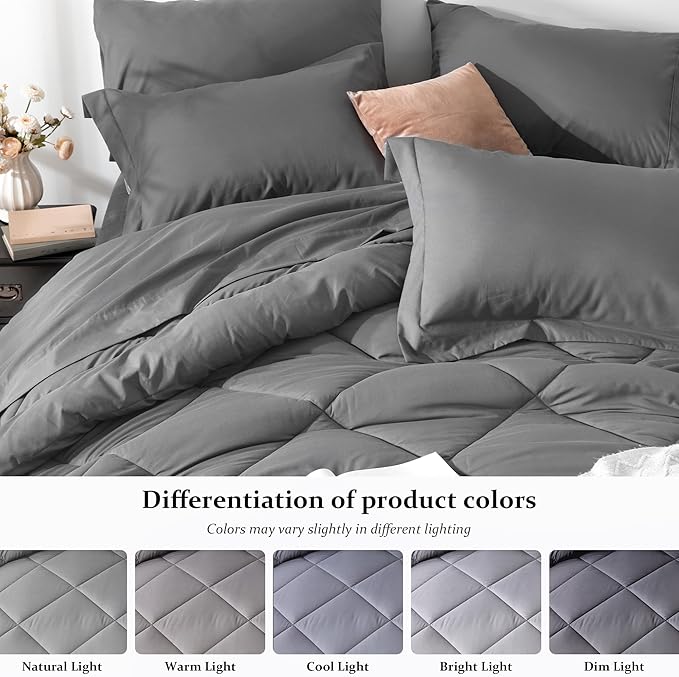 Newspin Twin Comforter Set Grey - Bed in a Bag Twin Size 6 Pieces, All Season Bed Set, Fluffy Comforter Set with Sheets, Sheet Set Quilt Blanket, Pillowcases & Shams & Bed Skirt