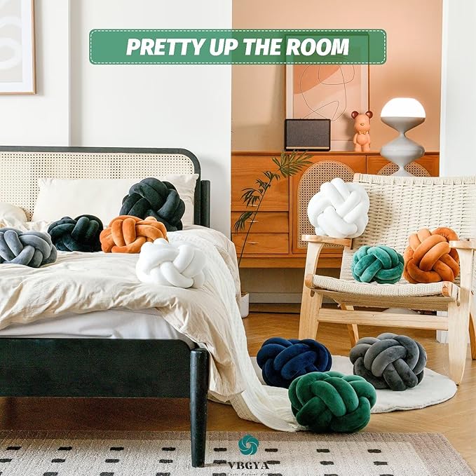 Knot Pillow Ball, Soft Home Decorative Throw Pillows Cushion, Round Changeability Knotted Pillows, Modern Home Handmade Cushions for Bedroom, Sofa, Couch (8 Inch, Dark Green)