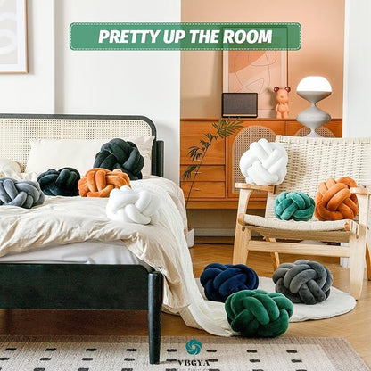 Knot Pillow Ball, Soft Home Decorative Throw Pillows Cushion, Round Changeability Knotted Pillows, Modern Home Handmade Cushions for Bedroom, Sofa, Couch (8 Inch, Dark Green)