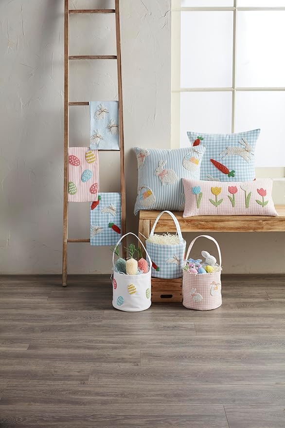 Mud Pie Basket Bunny Easter Pillow;