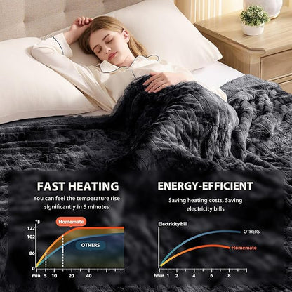Homemate Electric Heated Blanket Full Size - 72"x84" Heating Blanket Full Size 1/2/4/6/8 Hours Auto-Off 10 Heat Level Over-Heat Protection Luxury Faux Fur Sherpa ETL Certification