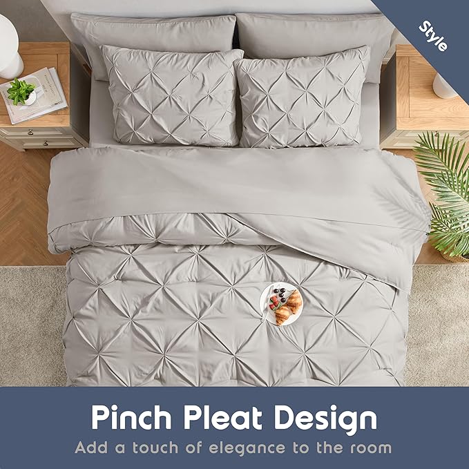Nestl 7 Piece Comforter Set - Pinch Pleated Bedding Set, All Season Bed in a Bag, Full Size Bed Sheets and Comforter Set with Pillowcases and Shams