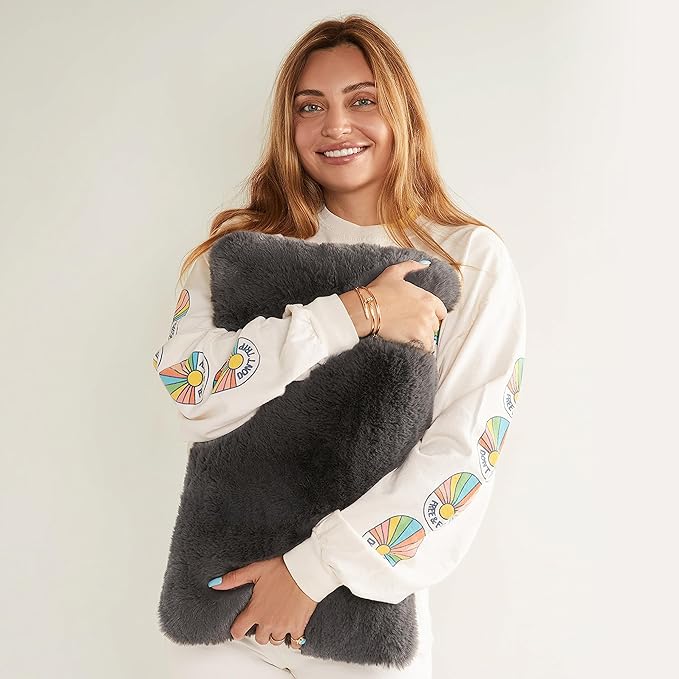 UnHide Squish Lumbar Pillow - Faux Fur Pillow - Extra Soft Throw Pillow - Rectangular Shaped, Polyester Fill - Machine Washable - Perfect for Living Room Or Bedroom - 10” x 18” - Charcoal Charlie
