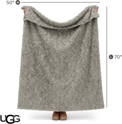 UGG Adalee Faux Fur Throw Blanket Luxury Lightweight Cozy Soft Throw for Couch Bed or Chair Hypoallergenic Machine Washable Double-Sided Fluffy Blanket Home Decor, 50-inch x 70-inch, Seal Grey