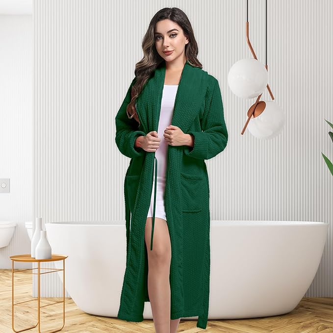 Women's Shawl Collar Bathrobe, Soft Long Towel Robes for Women - Super Absorbent Quick Dry yet Warm