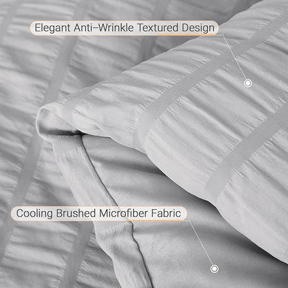 MUXHOMO 5 Pieces Twin XL Comforter Set, Seersucker Bed in a Bag Twin XL Size, All Season Luxury Bedding Set with Comforter, Flat Sheet, Fitted Sheet, Pillowcase & Sham, Light Grey