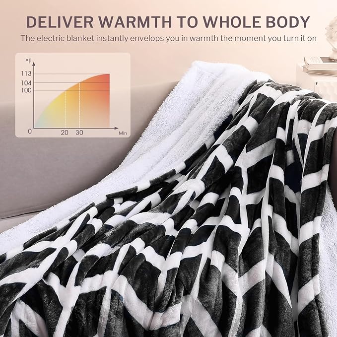 VENTIMI Electric Blanket Heated Throw, 62" x 84" Heated Blanket with 9 Heat Levels & 2 to 10 Hours Auto Off, Fast Heating Blankets with ETL & FCC Certification, Black
