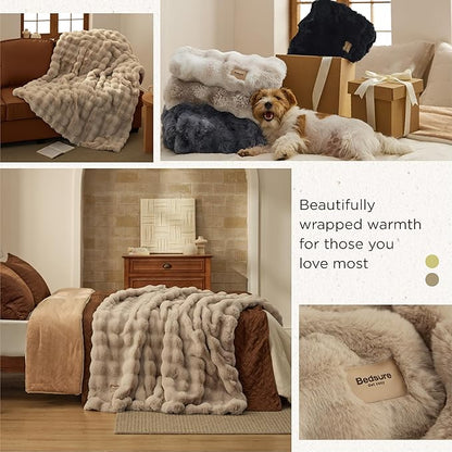 Bedsure GentleSoft Fluffy Fuzzy Twin Blanket, Soft Cozy Fleece Faux Fur Blanket, Pink Decorations Minky Velvet Couch Cover, Thick Warm Plush Women Men Birthday Gifts, 870GSM, Beige
