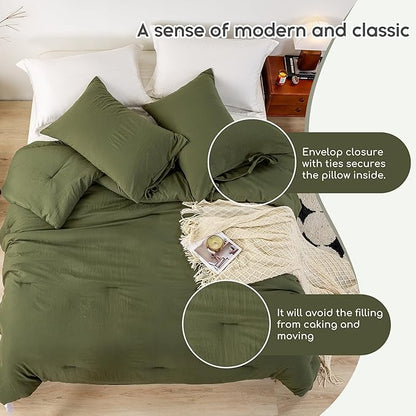 Ultra-Soft Cozy Polycotton Full Bedding Set - Comfy Fluffy Down Alternative Comforter Full Size with 2 Pillow Case - Lightweight but Warm Bed Blanket All Season Use - Dark Olive Green