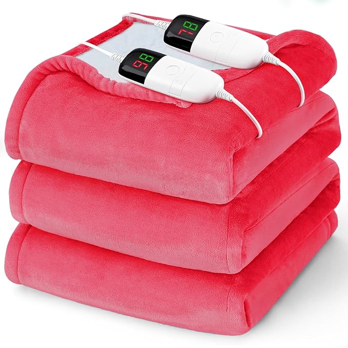 Heated Electric Blanket King Size - 90" x 100" Heating Blanket with Dual Control, 10 Heating Levels & 8 Hours Auto Off, Soft Warm Flannel Blanket, Christmas Birthday Gifts for Senior Grandma