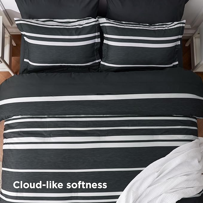 Bedsure Twin XL Comforter Set 5 Pieces, Black Striped Bedding Set for All Seasons, Reversible, Cationic Dyeing Bed in a Bag with Comforter, Sheets, Pillowcase & Sham