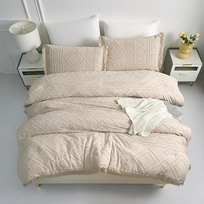 Boho King Size Comforter Set Beige 3 Pieces Tufted Tassel King Comforter Set Prime Lightweight Down Comforter King Size Beige Shabby Chic Boho Bedding Farmhouse Fluffy Comforter Bed Set Gift Choice