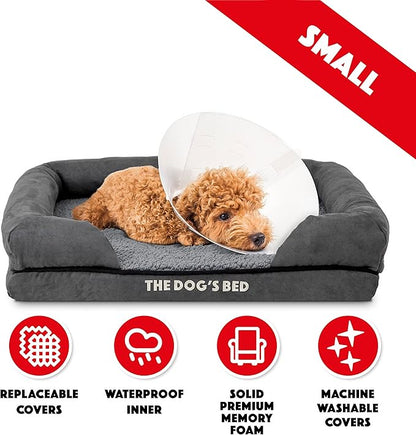 The Dog’s Bed Orthopedic Memory Foam Dog Bed with Bolsters, Plush Fabric, Grey Plush, S
