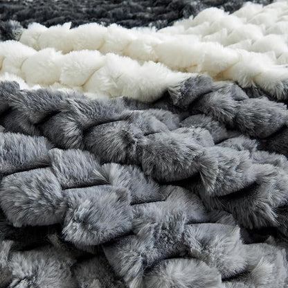 Petrichor Fluffy Queen Comforter Set - Black and White Striped Faux Fur Blanket for Queen Bed, Ultra-Soft Warm Bedding for Winter & Fall, Cozy 3 Piece Bed Set (1 Comforter & 2 Pillowcases)