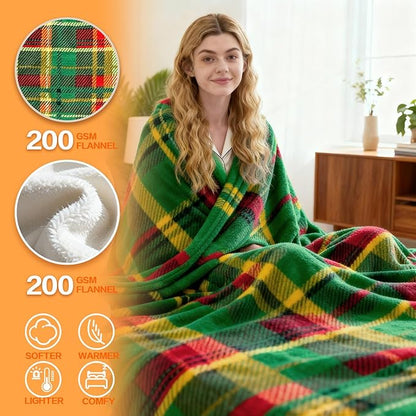 Electric Blanket Heated Throw, Soft Flannel 50"x60" Plaid Heating Blanket with 8 Hours Auto Off 10 Fast Heating Levels Machine Washable Sherpa Heated Blanket with Overheating Protection