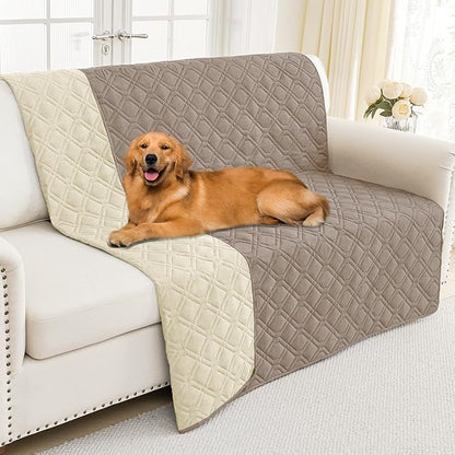 Smiry Reversible Waterproof Couch Covers for Sofa, Washable Dogs Pet Couch Covers for 3 Cushion Sofa Pet Friendly, Water Resistant Furniture Protector Slipcover, Geometric (52"x82", Taupe/Beige)