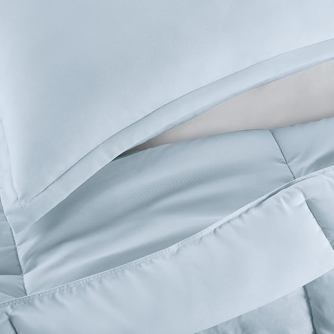 SERTA Simply Clean Ultra Soft Hypoallergenic Solid 3 Piece Comforter Set, King, Light Blue