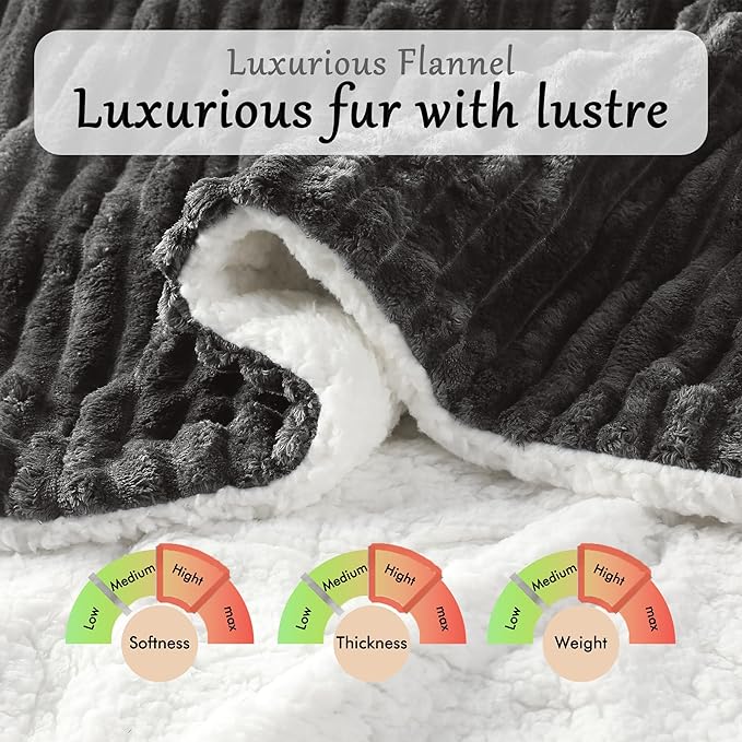 Electric Blanket Heated Throw Blanket, Super Soft Flannel & Sherpa Electric Throw Blanket with 6 Fast Heating Levels, 4 Hours Auto Off & OverHeat Protection, Machine Washable, 50'' X 60'', Dark Gray