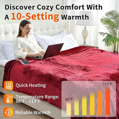 Heated Electric Blankets - Soft Flannel Heating Throw Electric Blanket Full Size 77" × 84" Red - Velvet & Velvet