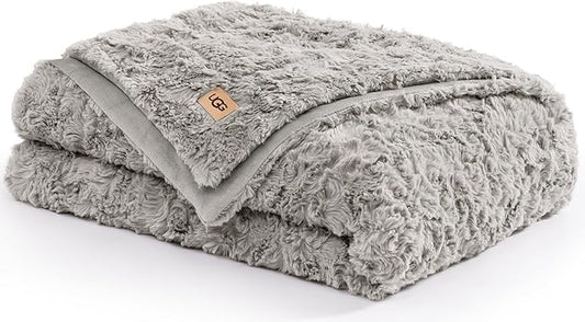 UGG Faux Fur Twin Blanket, Double-Sided Fluffy Blanket, Cozy Oversized Throw for Couch, Washable Bedding for Twin XL Bed, Luxury Home Decor, 66" x 90", Seal Grey (Adalee)