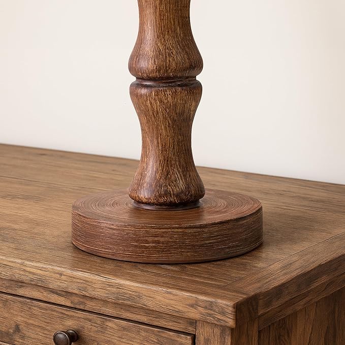 BOBOMOMO 20.5" Rustic Table Lamps Set of 2, Farmhouse Nightstand Lamp with Wood Grain Resin Base & Linen Shade, Small Bedside Lamp for Bedroom, Living Room & Apartment Décor- Ideal for Small Spaces