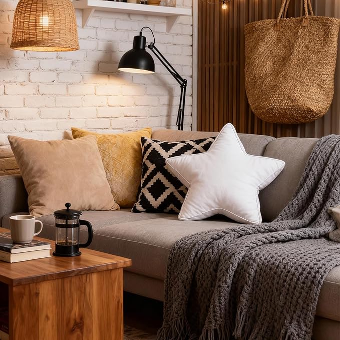 Star Pillow - White Pillows Decorative Throw Pillow Accent Cushion for Couch Bed Living Room White