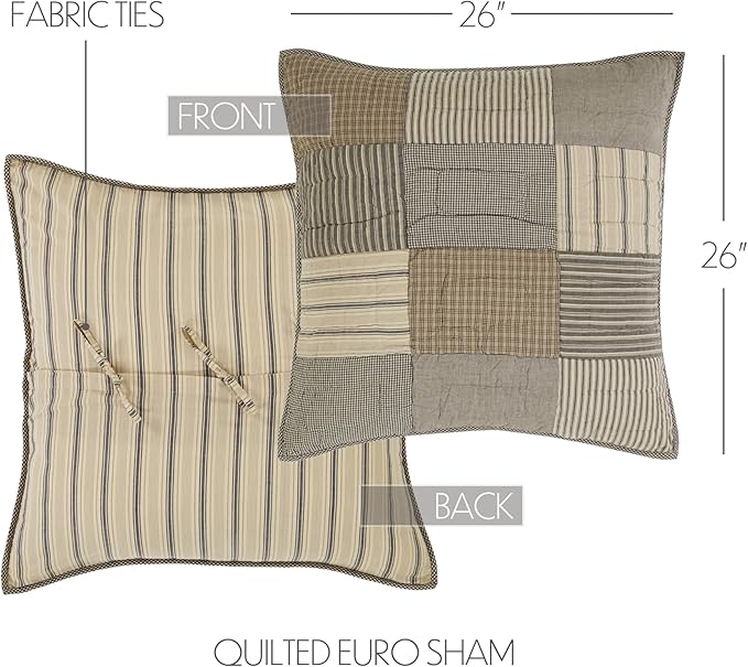 VHC Brands Farmhouse Bedding-Sawyer Mill™ Quilted Euro Sham, 26x26, Charcoal Grey