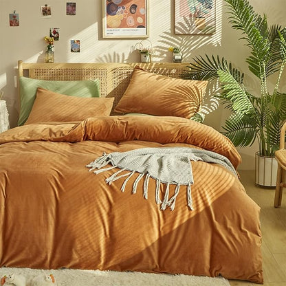 Pureant Pumpkin Comforter Set California King Burnt Orange Velvet Bedding Comforters Cal King Terracotta Aesthetic Flannel Quilts Soft Warm Caramel Plush Blanket Sherpa Luxury Shaggy Cinnamon Bed