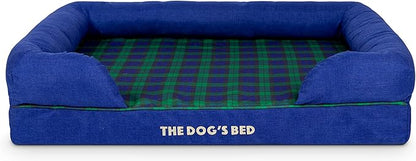 The Dog’s Bed Orthopedic Memory Foam Dog Bed with Bolsters, Oxford Fabric, Black Watch Tartan, L