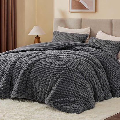 BEDELITE Fluffy Twin Comforter Set - Grey Fleece Soft Comforter for Twin Size Bed, Luxury Warm Bedding Set for Winter, Fuzzy Bed Set 2 Pieces (1 Comforter, 1 Pillowcase)