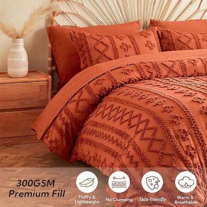 MR&HM Full Size Bed Sheets and Comforter Set Terracotta, 7 Pieces Tufted Boho Beddding Sets, Farmhouse Bed in a Bag with 1 Comforter, 2 Pillow Shams, 2 Pillowcases, 1 Flat Sheet, 1 Fitted Sheet