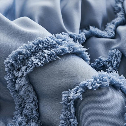 KAKIJUMN Blue Tufted 7-Piece Queen Comforter Set, Shabby Chic Boho Comforter and Sheet Set, All Season Soft Microfiber Complete Bedding Set