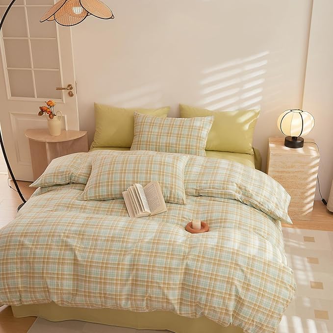 HighBuy Blue Gingham Comforter Set King 3 Pieces Modern Plaid Checkered Pattern Comforter Gingham Bedding Set Fluffy Soft Grid Plaid Bedding Comforter Farmhouse Checkered Comforter Set King