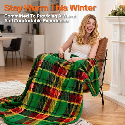 Electric Blanket Heated Throw, Soft Flannel 50"x60" Plaid Heating Blanket with 8 Hours Auto Off 10 Fast Heating Levels Machine Washable Sherpa Heated Blanket with Overheating Protection