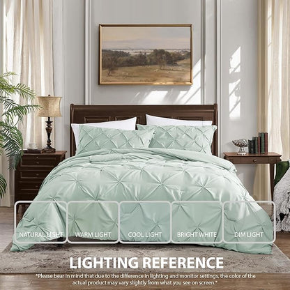 Cathay Home Twin Bedding - Pintuck 2-Piece Comforter and Sham Set - Ultra Soft & All Season Warmth - Misty Blue