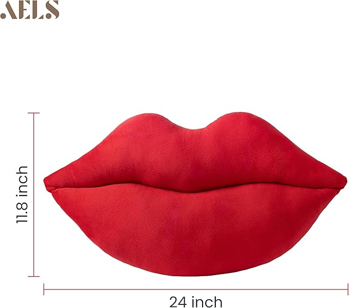 AELS 3D Large Lips Throw Pillows, Soft Decorative Love Pillows, Velvet Cute Pillow, 24 x 12 inches for Couch, Sofa, Bed, Living Room, Bedroom, Red