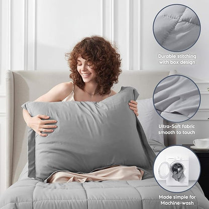 Nestl 5 Piece Twin XL Comforter Set – Grey Reversible Bed in a Bag – Complete Twin XL Size Bedding Set with Sheets, Pillowcase and Sham