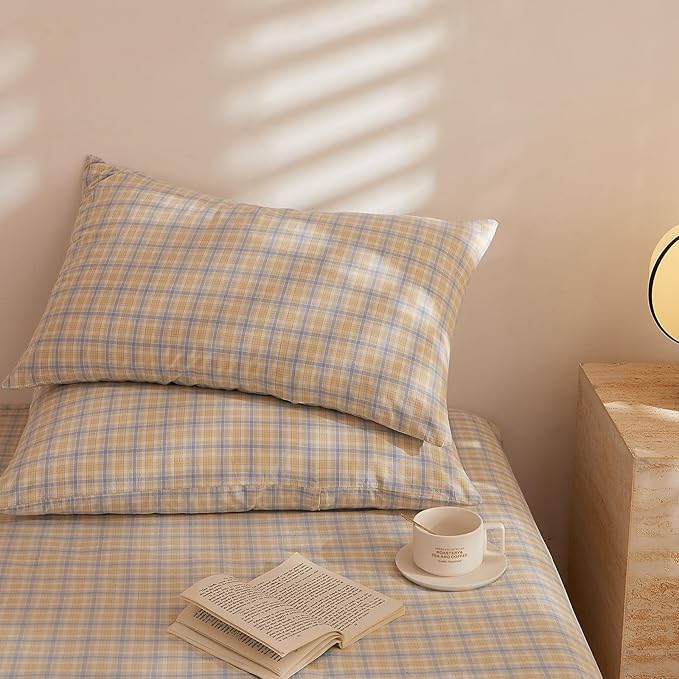 HighBuy Yellow Gingham Comforter Set Twin XL Size Dust Blue Plaid Bedding Comforter Sets Boho Comforter Hotel Quality Bedding Sets with Sham Set for All Season,Teen Boys Checkered Comforters