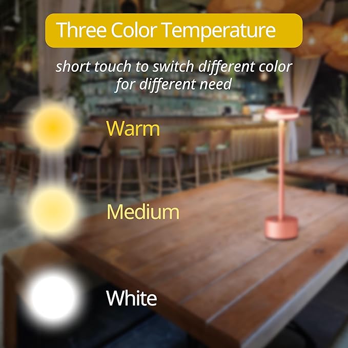 Cordless Table Lamp, Portable Rechargeable Bedside Lamp, Touch Stepless Dimmable Desk Lamp, for Home Bedroom Hotel Restaurant Bar Outdoor, 2 Set, Rose Gold