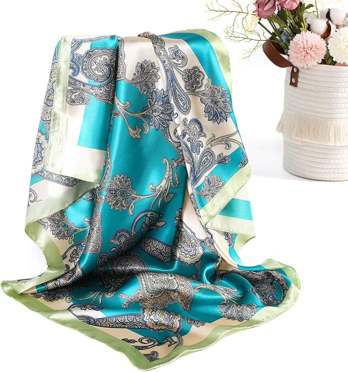 AWAYTR 35” Satin Large Square Head Scarves - 4PCS Silk Like Neck Scarf Hair Sleeping Wraps Satin Silk Scarfs for Women