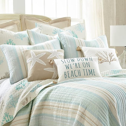 Levtex Home - Stone Harbor Twin/Twin XL Quilt - Striped Coastal - Light Blue, Taupe, & Cream - Quilt Size 68x86in. and One Sham Size 20x26 - Reversible - Cotton Fabric