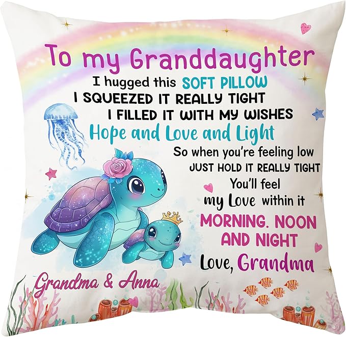 Hyturtle Personalized to My Granddaughter Pillow (Insert Included) Gifts from Grandma - Birthday Graduation Gifts for Granddaughter - Sea Turtle Custom Name Sofa Couch Cushion Home Decor Throw Pillow