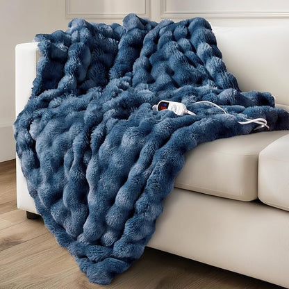 Electric Heated Blanket for Girls & Women, Soft & Luxurious, Faux Rabbit Fur Heating Throw Blankets, 6 Heat Settings, Overheat Protection, Quick Heating, Memory Function, Gift-Ready Design, 50"x60"