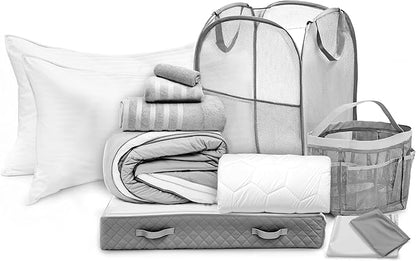 Hearth & Harbor Complete Dorm Room Set, Twin XL Comforter Set, Sheet Set, Pillows, Mattress Protector, Towels and Organizers - All Dorm Accessories Included