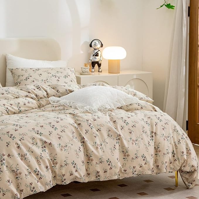 Floral Comforter Full Set 3 Pieces Soft Cute Vintage Floral Bedding Comforter Lightweight Garden Style Floral Botanical Comforter Set for All Seasons 1 Comforter and 2 Pillowcases