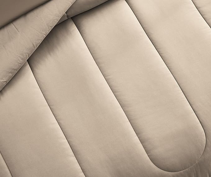 Maple&Stone Oversized Queen Comforter Sets 7 Pieces Bed in a Bag - Down Alternative Bed Set with Comforter, Sheets, Pillowcases & Shams, All Season Lightweight Bedding Set (Beige,98x98)