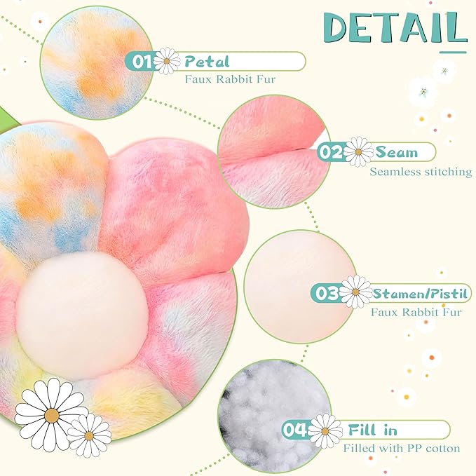 Rainbow Flower Pillow Daisy Flower Shaped Pillow Aesthetic Decor Soft Colorful Plush Floor Seat Cushion Pillows for Sofa Bed Chair Couch