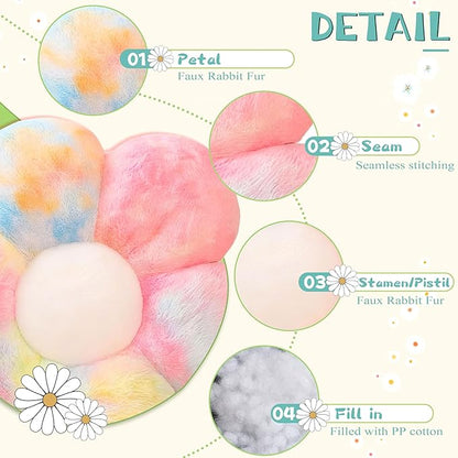 Rainbow Flower Pillow Daisy Flower Shaped Pillow Aesthetic Decor Soft Colorful Plush Floor Seat Cushion Pillows for Sofa Bed Chair Couch